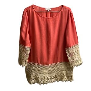 Glam, 100% Rayon, Peach/Beige, U-Neckline, Kimono Sleeves Top, Small